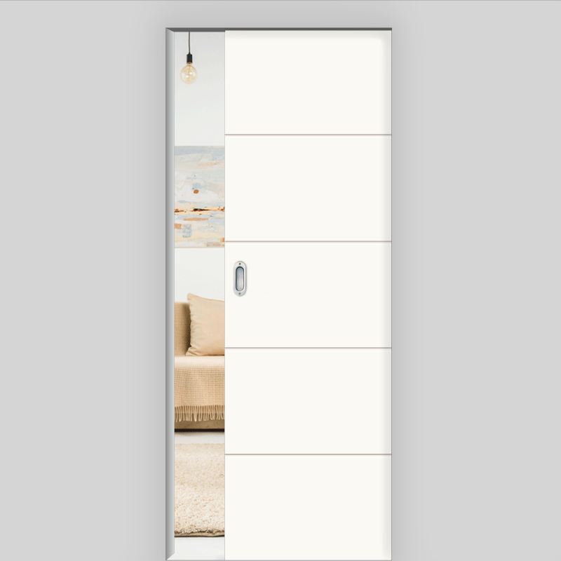 Mala 05 Schiebetür in der Wand laufend - Landhaustür / Stiltür RAL 9010 Weißlack