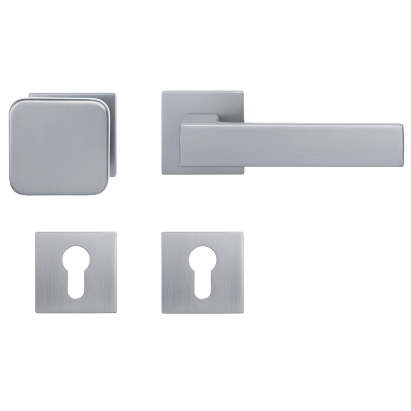Lucca Square - Silbergrau - Knopf/Drücker - Schutzbeschlag für Wohnungstüren - Griffwellt