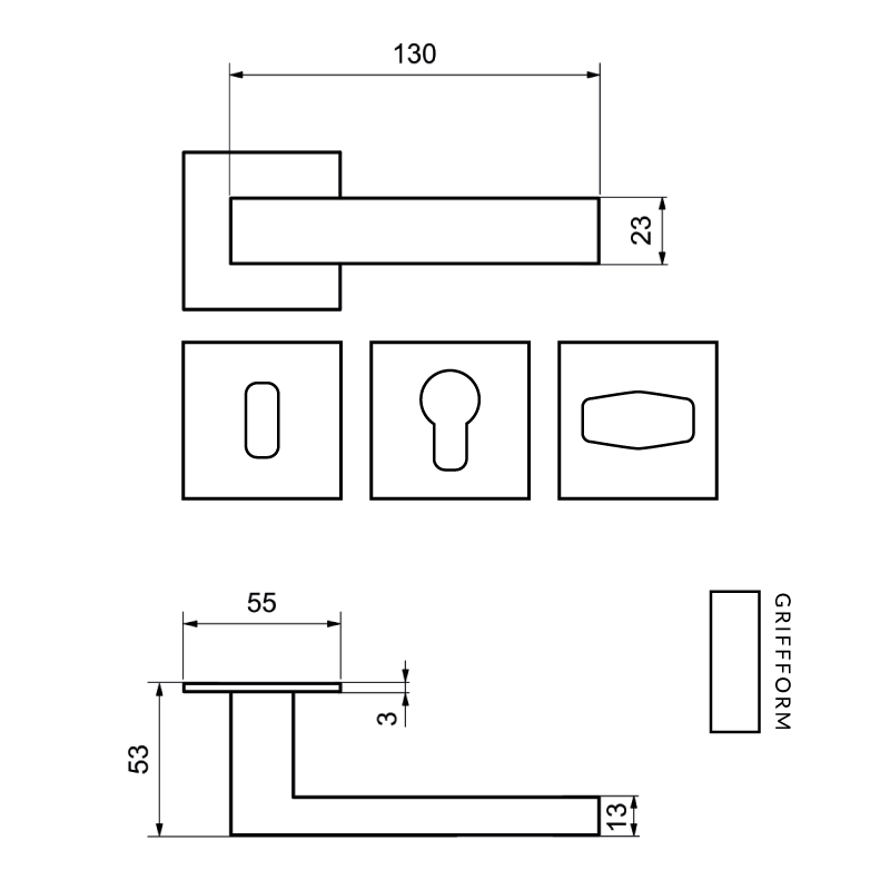 Abano Flat Square - Tiefschwarz - Türdrücker / Rosettengarnitur - Griffwelt