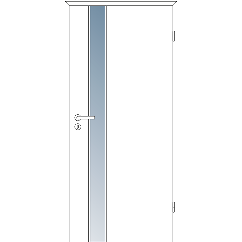 Glas-Tür, Glastür, Innentür, Blaues Glas, Rahmenkante, Tür, Glaslatte, weisse Tür, Griff, vertikale Leiste