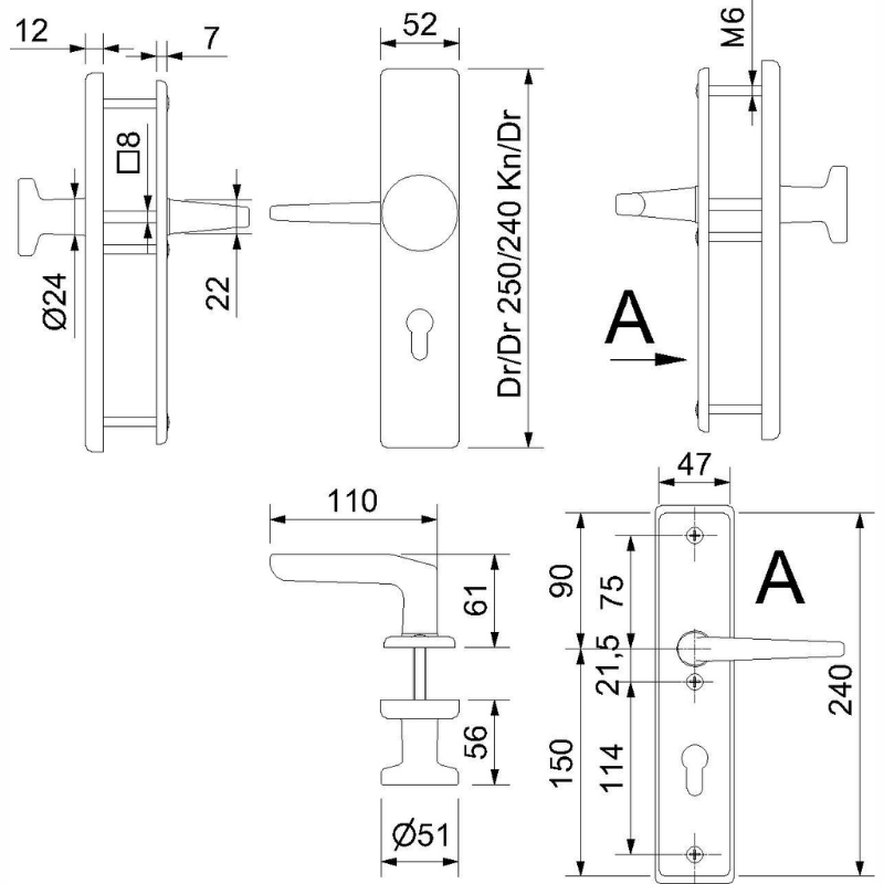Tora II-LS/LS - Aluminium F1 - Drücker/Drücker - Schutzbeschlag für Wohnungstüren