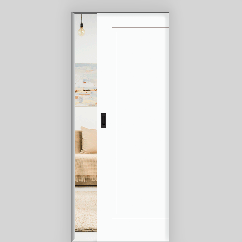 Cala 01 Schiebetür in der Wand laufend - Landhaustür / Stiltür RAL 9003 Polarweiss