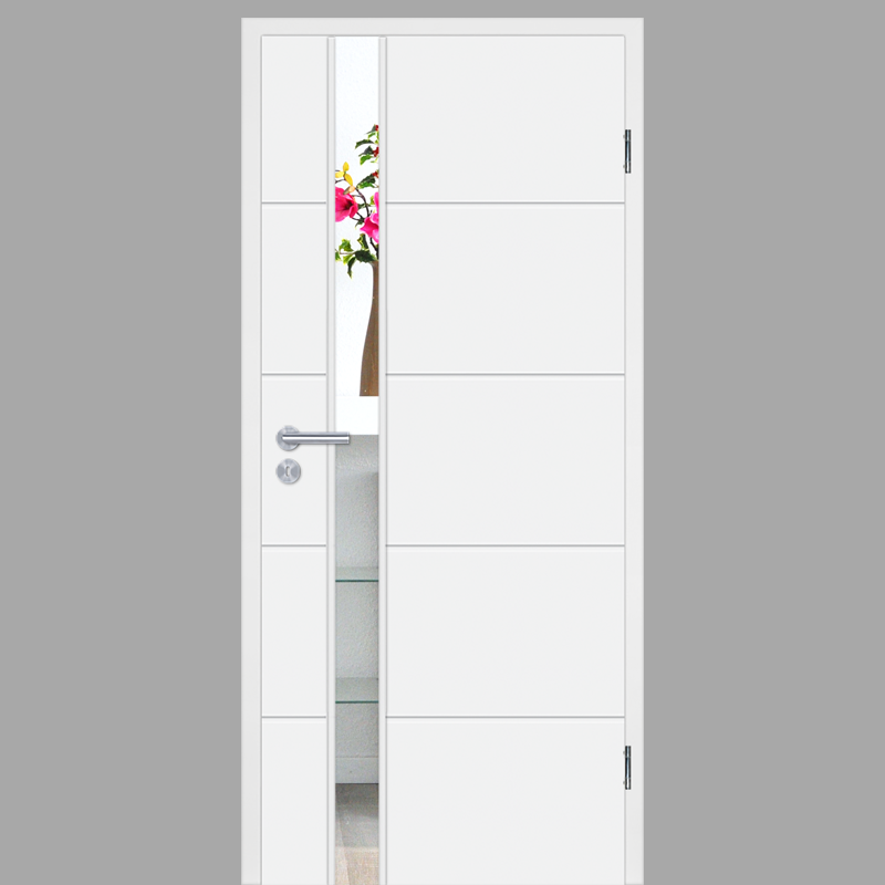 Tür, Tür mit Glas, Weiß, Moderne Tür, Kunstpflanze im Hintergrund