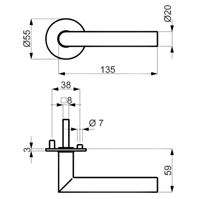 Ronny II-R Plano III - Schwarz matt - Türdrücker / Rosettengarnitur - Südmetall