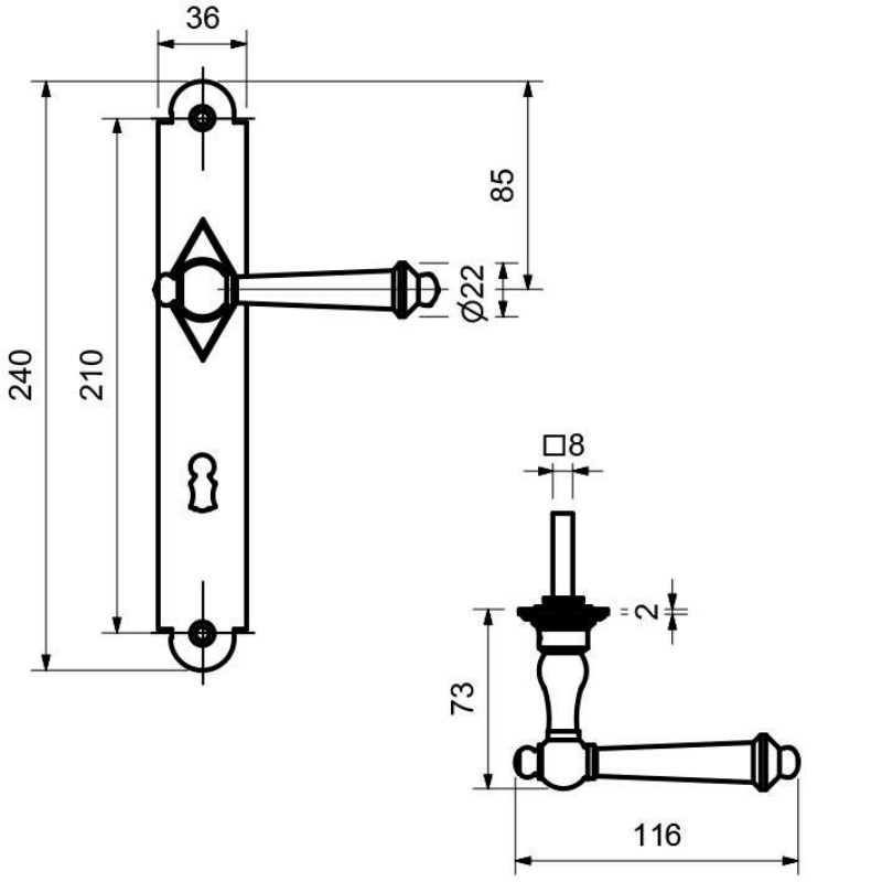 Hallein II - LS - Schmiedeeisen - Türdrücker / Langschildgarnitur - Südmetall