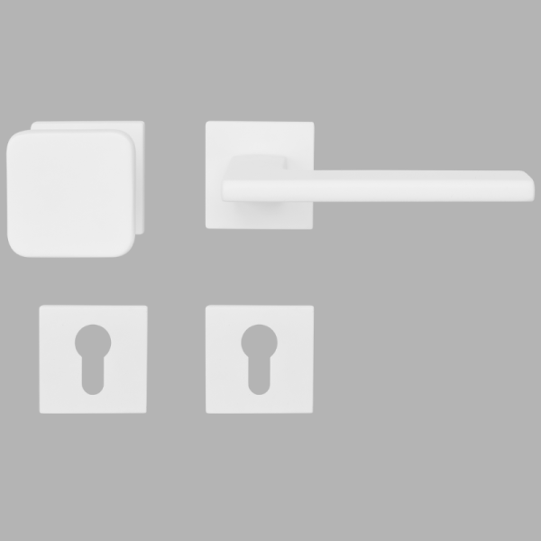 Lecce Square - Weiß matt - Knopf/Drücker - Schutzbeschlag für Wohnungstüren - Griffwellt