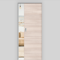 Lärche Crema Schiebetür in der Wand laufend - fühlbare CPL Oberfläche - Maserung Quer Lärche Crema Schiebetür in der Wand laufend - fühlbare CPL Oberfläche - Maserung Quer