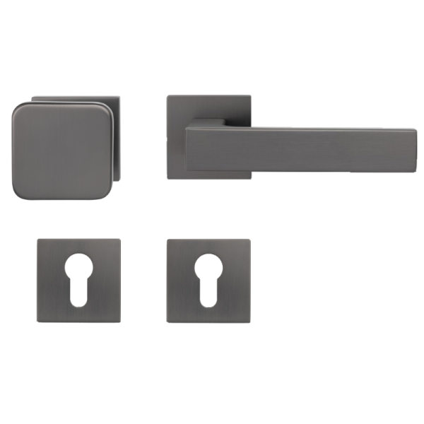 Lucca Square - Umbragrau - Knopf/Drücker - Schutzbeschlag für Wohnungstüren - Griffwellt