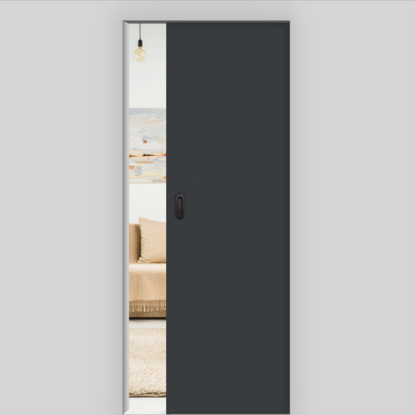 Anthrazit matt Schiebetür in der Wand laufend - G-TEC RAL 7016