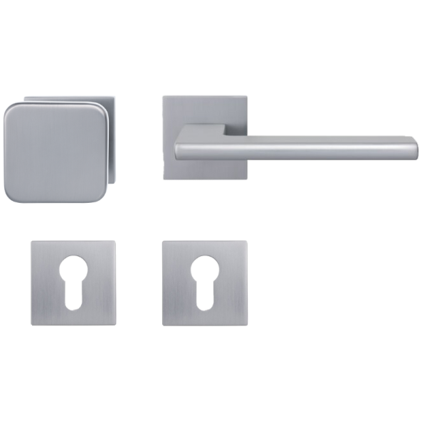 Lecce Square - Silbergrau- Knopf/Drücker - Schutzbeschlag für Wohnungstüren - Griffwellt