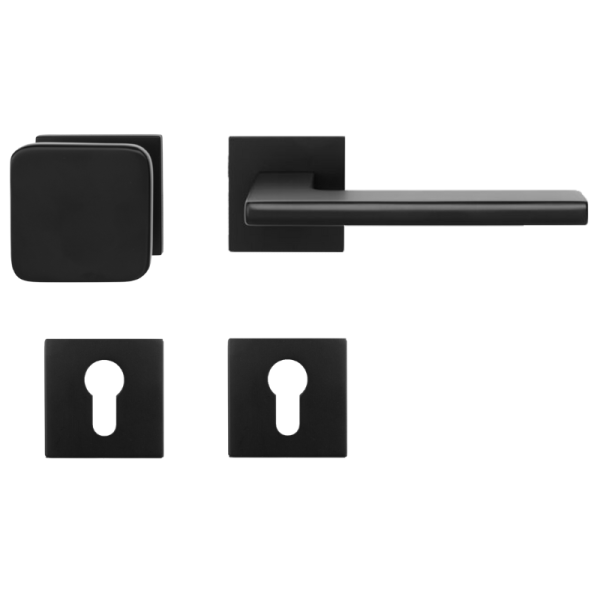 Lecce Square - Tiefschwarz - Knopf/Drücker - Schutzbeschlag für Wohnungstüren - Griffwellt