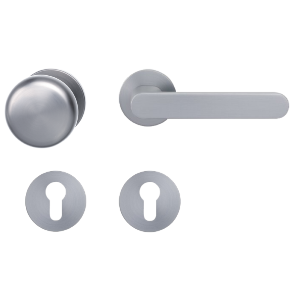 Aversa Round - Silbergrau - Knopf/Drücker - Schutzbeschlag für Wohnungstüren - Griffwellt