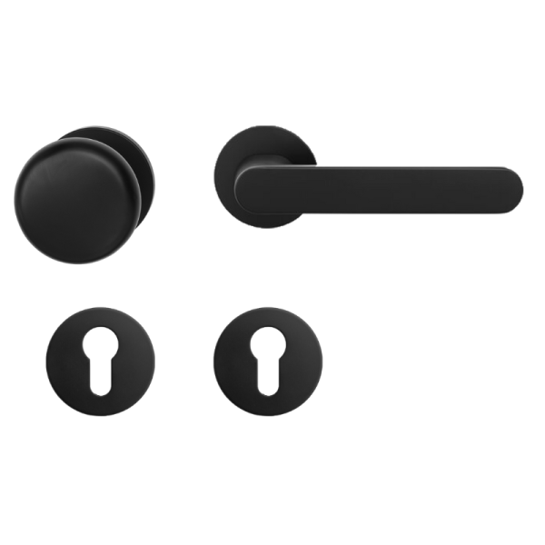 Aversa Round - Tiefschwarz - Knopf/Drücker - Schutzbeschlag für Wohnungstüren - Griffwellt