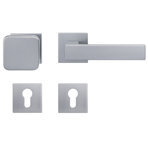 Lucca Square - Silbergrau - Knopf/Drücker - Schutzbeschlag für Wohnungstüren - Griffwellt