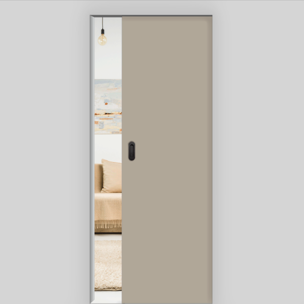 Seidengrau matt Schiebetür in der Wand laufend - G-TEC RAL 7044