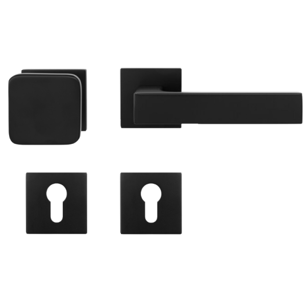 Lucca Square - Tiefschwarz - Knopf/Drücker - Schutzbeschlag für Wohnungstüren - Griffwellt