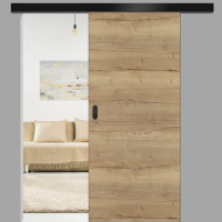 Risseiche Schiebetür vor der Wand - fühlbare CPL Oberfläche - Maserung quer Risseiche Schiebetür vor der Wand - fühlbare CPL Oberfläche - Maserung quer