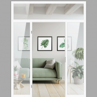 Windfang mit festem Seitenteil beidseitig & Oberlicht, für links gehangene Zimmertür / Typ 16 Windfang mit festem Seitenteil beidseitig & Oberlicht, für links gehangene Zimmertür / Typ 16