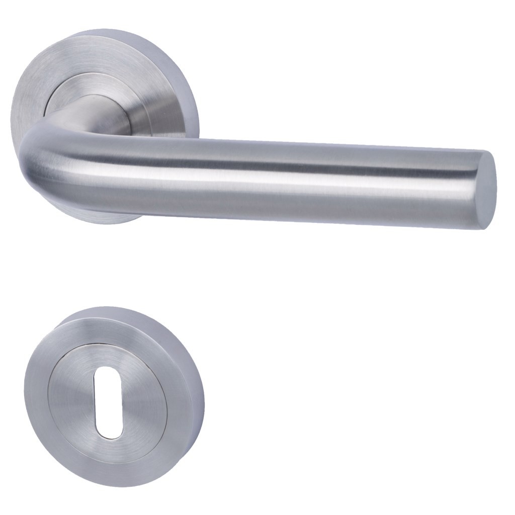 Las Vegas-R – Edelstahl poliert / satiniert – Türdrücker / Rosettengarnitur – Südmetall – Vario Star