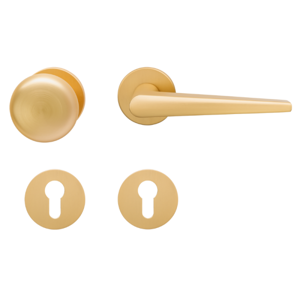 Anzio Round - Gold matt - Knopf/Drücker - Schutzbeschlag für Wohnungstüren - Griffwellt