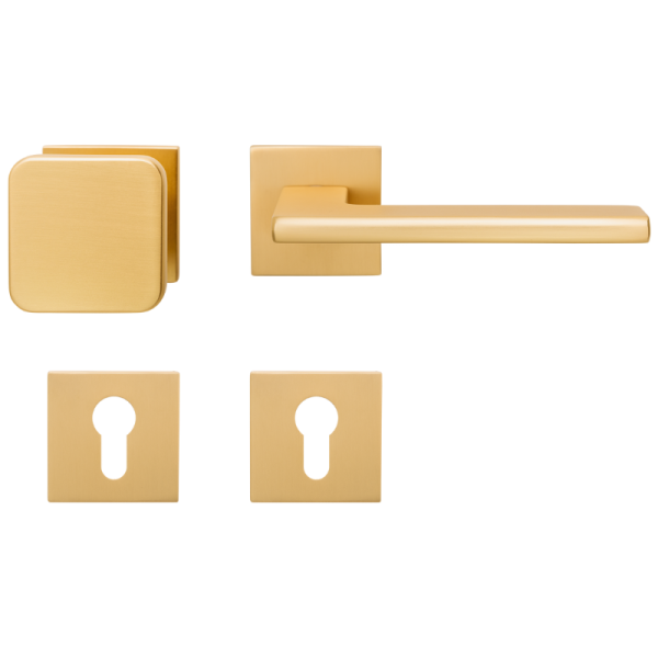 Lecce Square - Gold matt - Knopf/Drücker - Schutzbeschlag für Wohnungstüren - Griffwellt