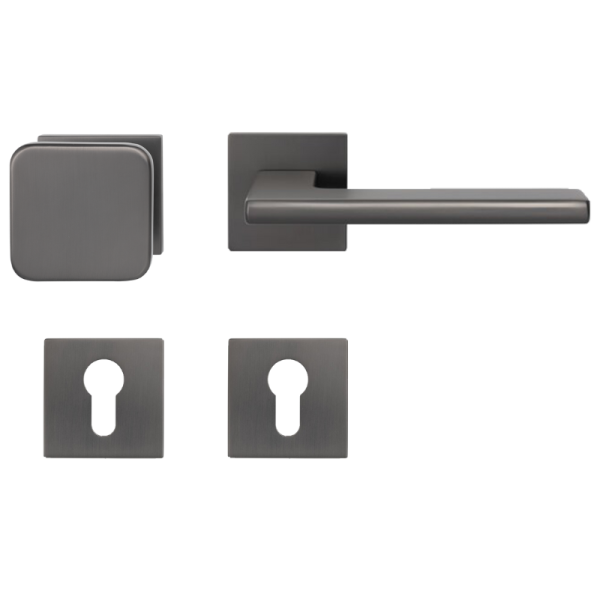 Lecce Square - Umbragrau - Knopf/Drücker - Schutzbeschlag für Wohnungstüren - Griffwelt