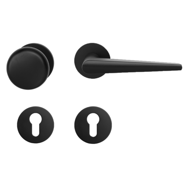 Anzio Round - Tiefschwarz - Knopf/Drücker - Schutzbeschlag für Wohnungstüren - Griffwellt