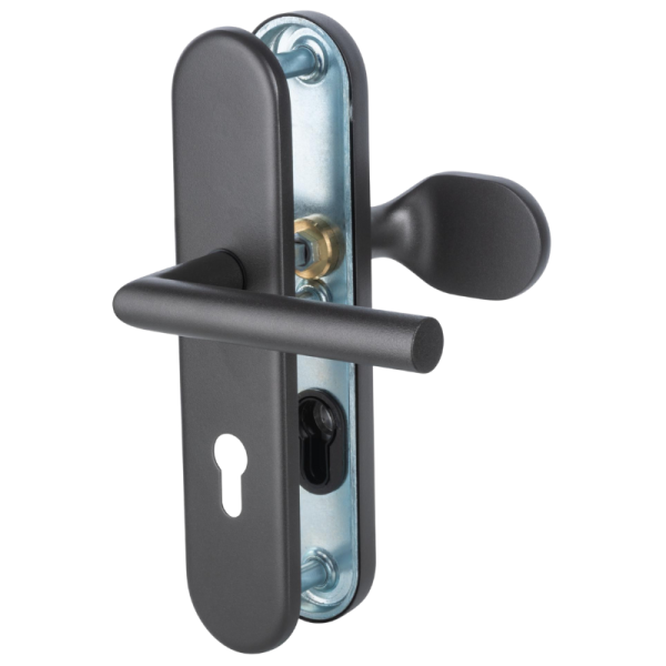 Sicura Ronny-LS/LS - Schwarzstahl-Optik - Griffplatte/Drücker - Schutzbeschlag für Wohnungstüren Sicura Ronny-LS/LS - Schwarzstahl-Optik - Griffplatte/Drücker - Schutzbeschlag für Wohnungstüren